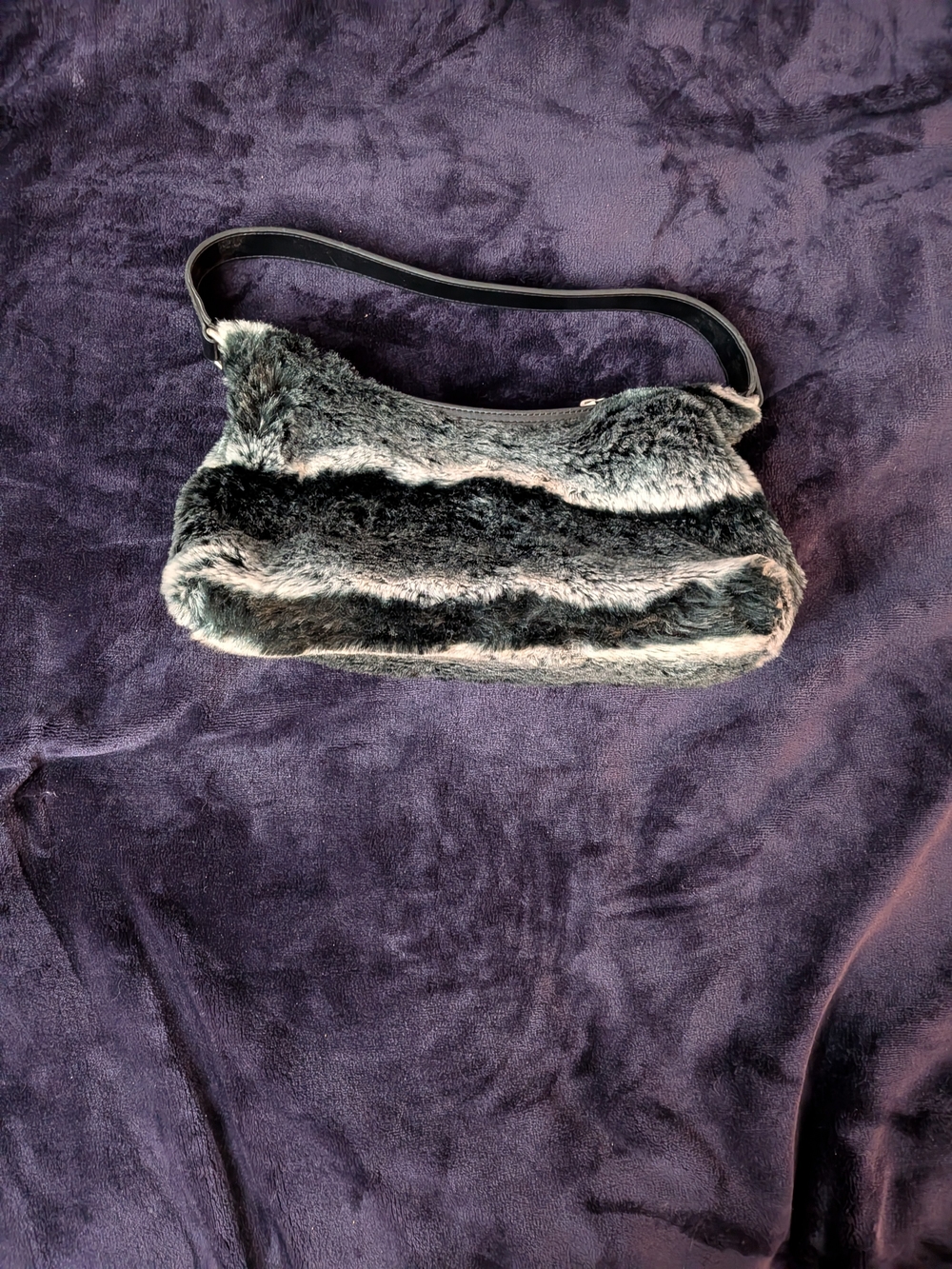 VTG Old Navy Faux Fur Hobo Bag in Black, White, and Grey